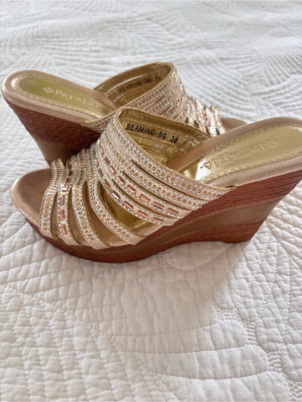 Spring Step Patrizia Gold Crystal-Embellished Wedge Sandals